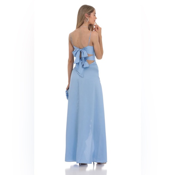 Lucy in the Sky Satin Front Twist Strappy Maxi Dress in Coral Size Large - Picture 11 of 12